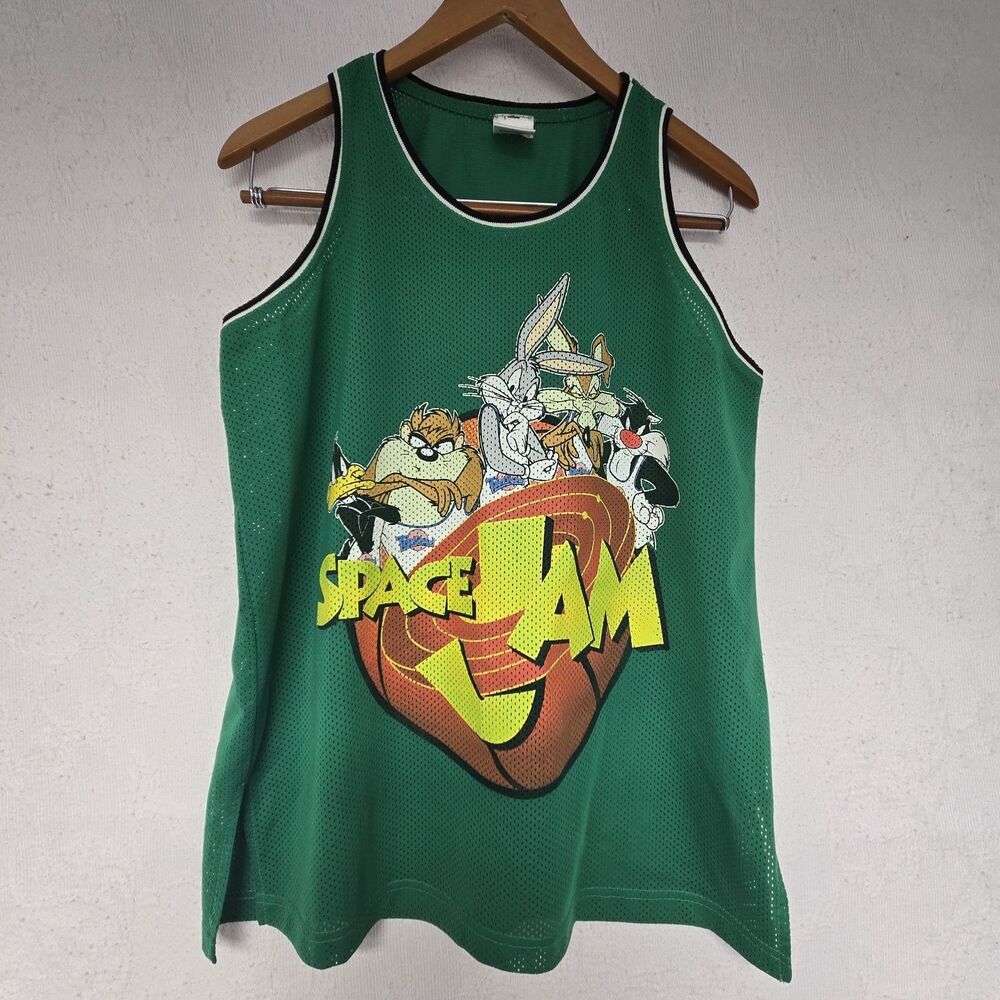 Original Space Jam Looney Tunes Green Basketball Jersey Shirt Mens Small 90s VTG
